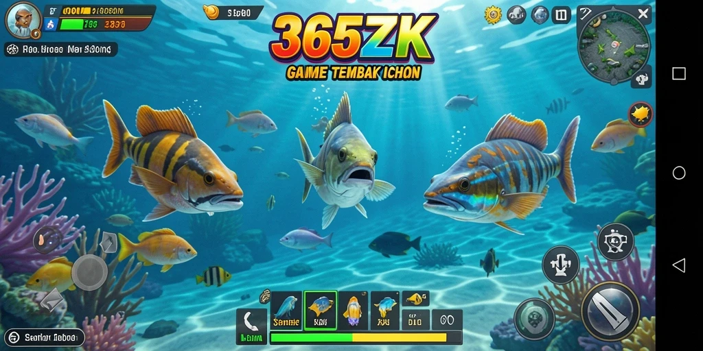 Screenshot 365ZK menampilkan aksi tembak ikan yang seru dan mendebarkan.