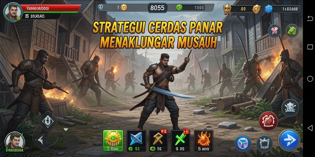 Screenshot gameplay 8055 menunjukkan pertempuran strategis yang menegangkan.