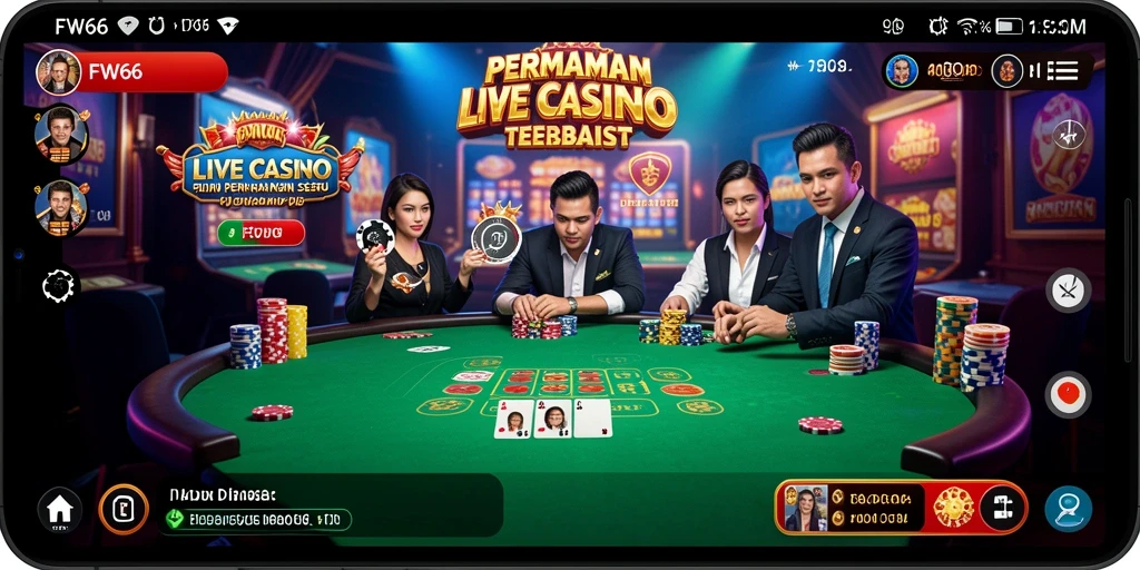 Screenshot menunjukkan dealer langsung dan gameplay seru di Live Casino.