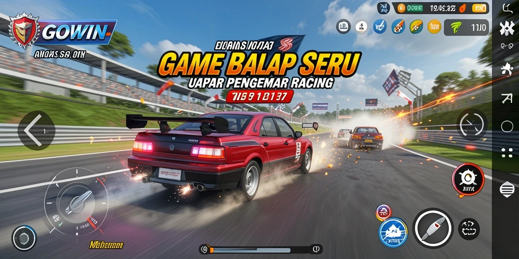 Screenshot GOWIN menampilkan momen balapan yang intens dan penuh aksi.