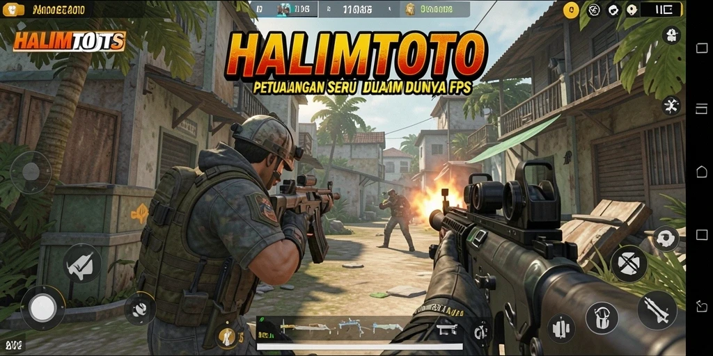 Screenshot HALIMTOTO yang menampilkan aksi pertempuran FPS yang mendebarkan.