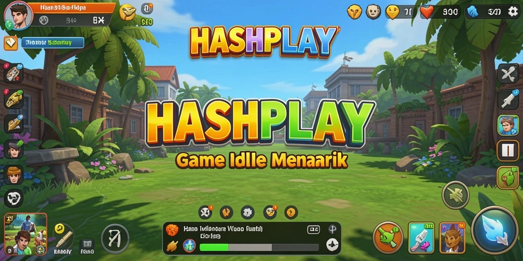 Tangkapan layar gameplay HASHPLAY yang menunjukkan karakter dan perkembangan permainan Idle.
