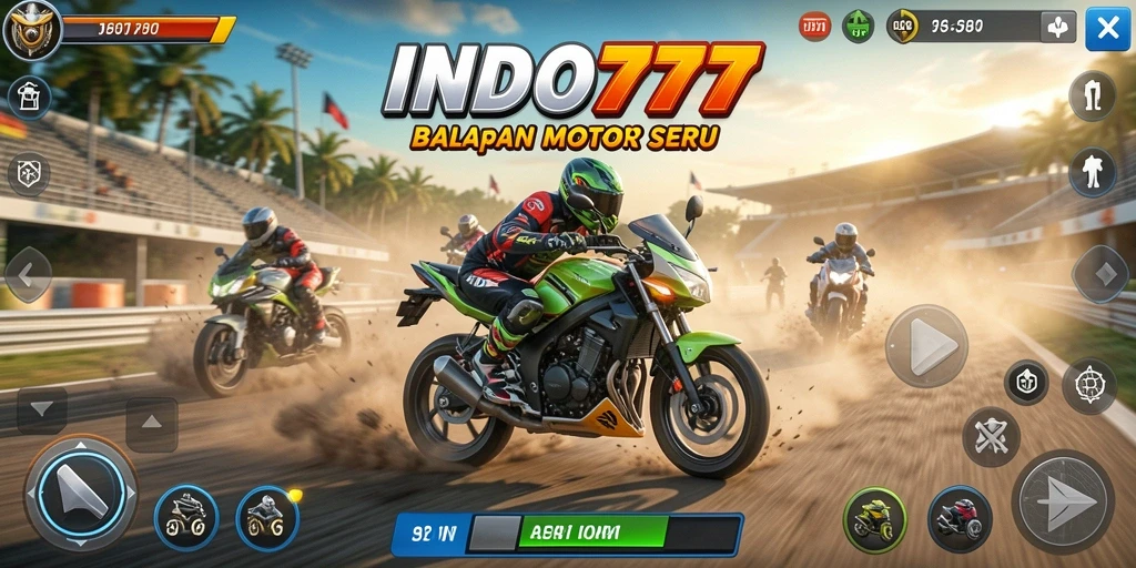 Gameplay mendebarkan di INDO777 dengan motor balap yang cepat.