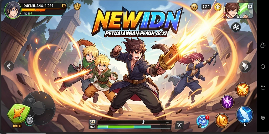 Tampilan gameplay menarik dari <strong>NEWIDN</strong> dengan karakter anime yang dinamis.