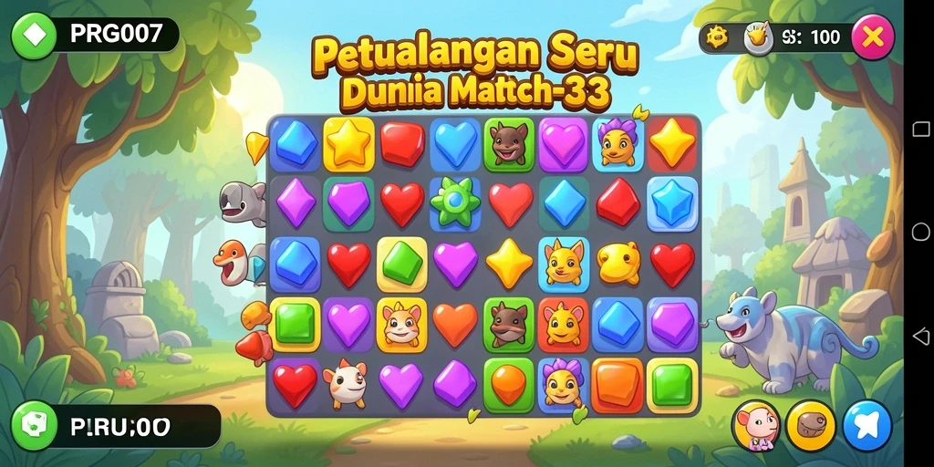 Tampilan gameplay seru di PRG007 dengan tantangan Match-3.