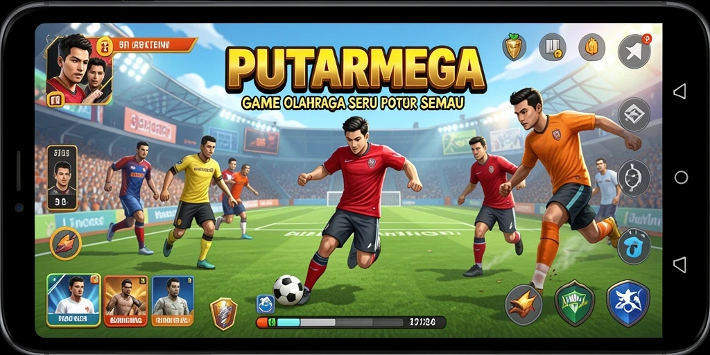 Screenshot gameplay PUTARMEGA menampilkan aksi olahraga yang mendebarkan.