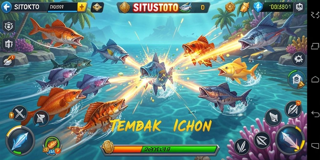 Screenshot gameplay SITUSTOTO menampilkan aksi seru menembak ikan.