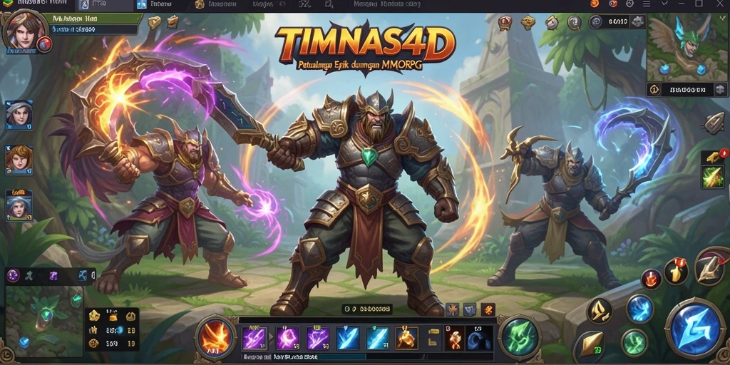 Screenshot utama TIMNAS4D menampilkan pertempuran epik dalam dunia MMORPG.