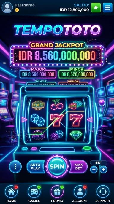 Tampilan utama aplikasi tempototo yang user-friendly dan informatif.